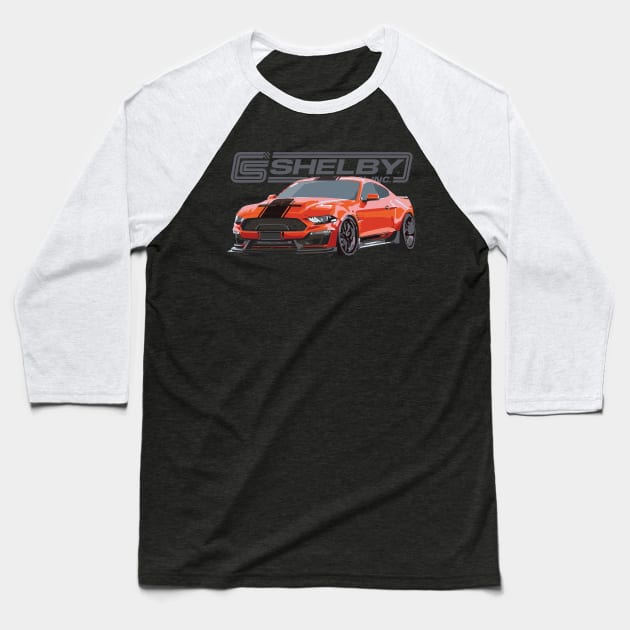 Shelby Ford Mustang Twister Orange Baseball T-Shirt by cowtown_cowboy